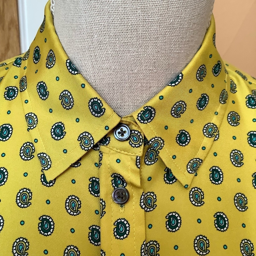 BANANA REPUBLIC 100% Silk Paisley Button Down Shirt Yellow Teal Green Blouse S - Picture 7 of 11